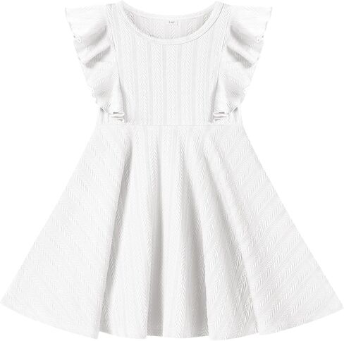 Toddler Baby Girl Dress Summer Flutter Sleeve Textured Kids Swing Sundress Cute Flower Girl Dress in Saudi Arabia