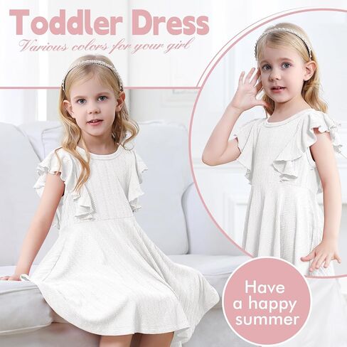 Toddler Baby Girl Dress Summer Flutter Sleeve Textured Kids Swing Sundress Cute Flower Girl Dress in Saudi Arabia