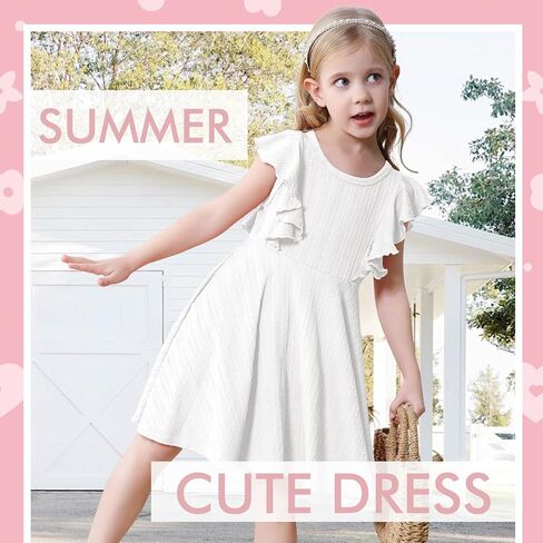 Toddler Baby Girl Dress Summer Flutter Sleeve Textured Kids Swing Sundress Cute Flower Girl Dress in Saudi Arabia