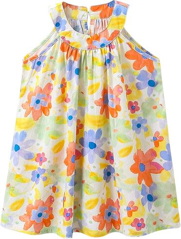 Toddler Girl Summer Halter Dresses Little Girl Vintage Cute Floral Strap Dress Casual Vacation Beach Sundress 1-8T in Kuwait