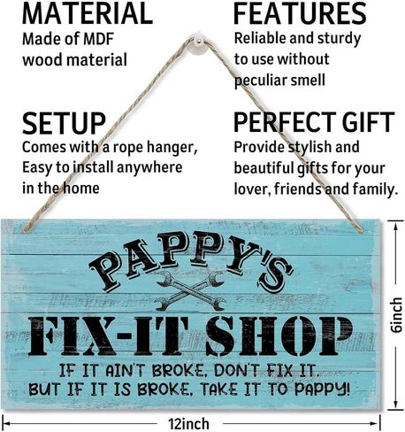 Vintage "Opa's Fix-It Shop If It Ain't Broke, Don't Fix It. But If It Is Broke, Take It To Opa" Decor Sign, Printed Wood Plaque Sign, Hanging Wood Sign Home Decor, Gift for Grandpa 12"x6" in Saudi Arabia