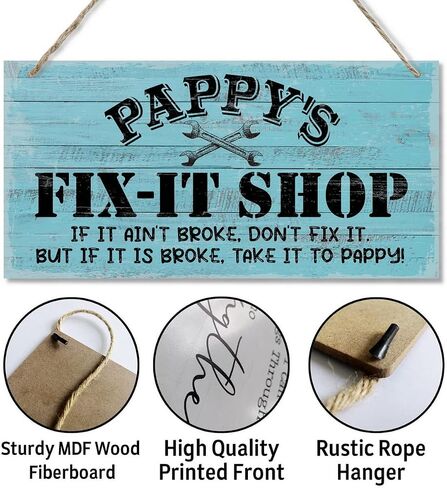 Vintage "Opa's Fix-It Shop If It Ain't Broke, Don't Fix It. But If It Is Broke, Take It To Opa" Decor Sign, Printed Wood Plaque Sign, Hanging Wood Sign Home Decor, Gift for Grandpa 12"x6" in Saudi Arabia