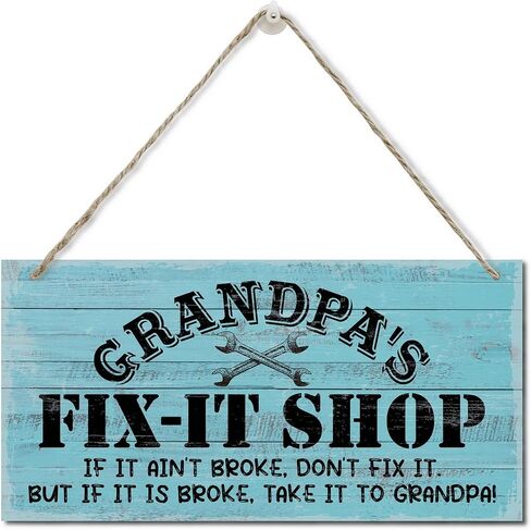 Vintage "Opa's Fix-It Shop If It Ain't Broke, Don't Fix It. But If It Is Broke, Take It To Opa" Decor Sign, Printed Wood Plaque Sign, Hanging Wood Sign Home Decor, Gift for Grandpa 12"x6" in Saudi Arabia
