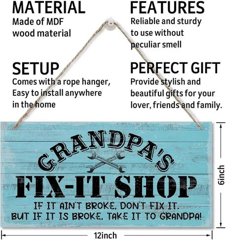 Vintage "Opa's Fix-It Shop If It Ain't Broke, Don't Fix It. But If It Is Broke, Take It To Opa" Decor Sign, Printed Wood Plaque Sign, Hanging Wood Sign Home Decor, Gift for Grandpa 12"x6" in Saudi Arabia