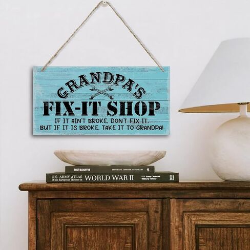 Vintage "Opa's Fix-It Shop If It Ain't Broke, Don't Fix It. But If It Is Broke, Take It To Opa" Decor Sign, Printed Wood Plaque Sign, Hanging Wood Sign Home Decor, Gift for Grandpa 12"x6" in Saudi Arabia
