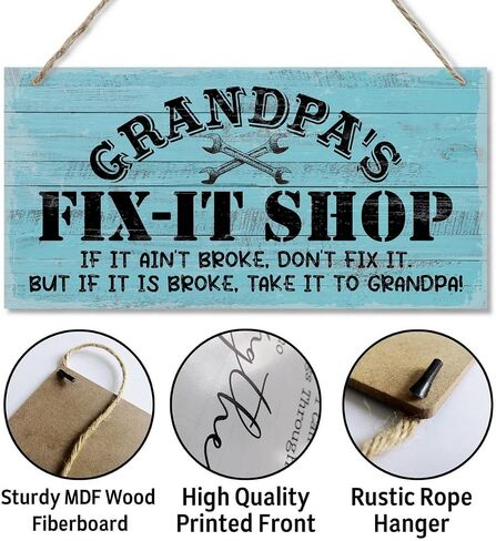 Vintage "Opa's Fix-It Shop If It Ain't Broke, Don't Fix It. But If It Is Broke, Take It To Opa" Decor Sign, Printed Wood Plaque Sign, Hanging Wood Sign Home Decor, Gift for Grandpa 12"x6" in Saudi Arabia