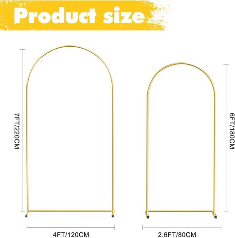 Gold Metal Wedding Arch Backdrop Stands Set of 2 (7.2FT & 6FT), Metal Square Balloon Arch Frame for Birthday Party, Ceremony, Baby Shower in Saudi Arabia