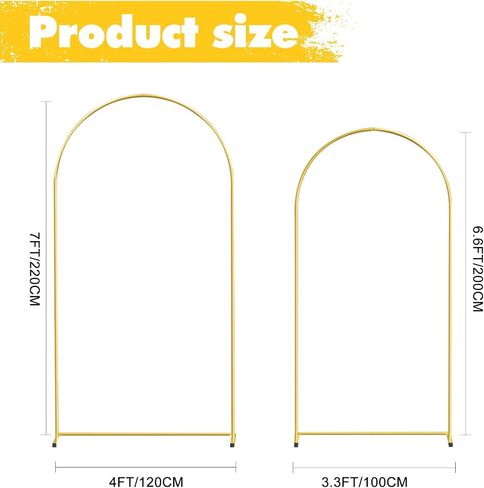Gold Metal Wedding Arch Backdrop Stands Set of 2 (7.2FT & 6FT), Metal Square Balloon Arch Frame for Birthday Party, Ceremony, Baby Shower in Saudi Arabia