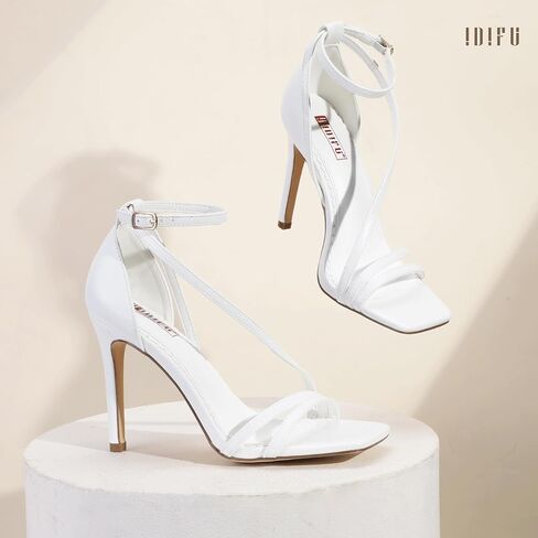 IDIFU IN4 Strappy Heels for Women Sexy High Stiletto Square Open Toe Heels Dress Shoes for Women Dressy Wedding Prom Bridal Bridesmaid Shoes Ankle Strap Heeled Sandals Comfortable Cute Trendy Heels in Saudi Arabia