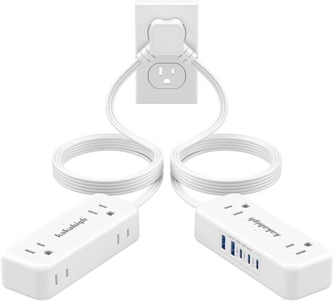 2 Prong Flat Plug Power Strip, 1875W 2 Prong Extension Cord with 180° Rotating Flat Plug, US to Japan Plug Adapter with 4 AC 3 USB, 5 FT Extension Cord, Ideal for Non-Grounded Outlets, Non Surge in Kuwait