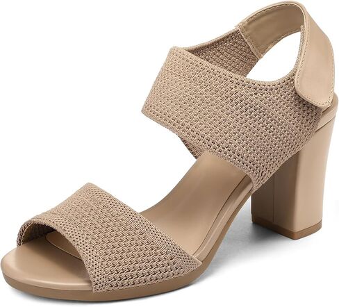 mysoft Women's Chunky Block High Heels Elastic Knit Open Toe Slingback Heeled Sandals in Saudi Arabia