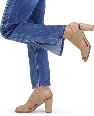 mysoft Women's Chunky Block High Heels Elastic Knit Open Toe Slingback Heeled Sandals in Saudi Arabia