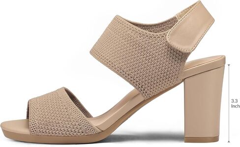 mysoft Women's Chunky Block High Heels Elastic Knit Open Toe Slingback Heeled Sandals in Saudi Arabia