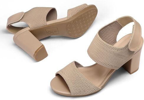 mysoft Women's Chunky Block High Heels Elastic Knit Open Toe Slingback Heeled Sandals in Saudi Arabia