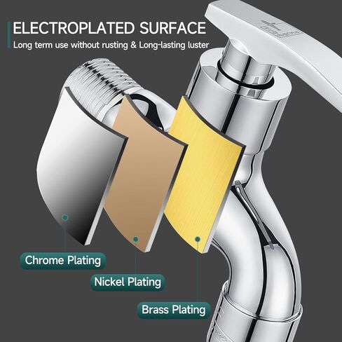 صنبور خارجي من النحاس الفضي من SUBMARINE، صنبور مثبت على الحائط بواجهة G1/2 بوصة، يستخدم لحوض ممسحة الحمام، وحوض المطبخ، والشرفة والحديقة (مطلي بالكروم) in Kuwait