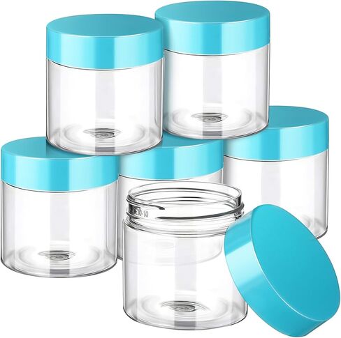 SATINIOR 6 Pack Clear Container with Lids Small Plastic Jars Wide Mouth Round Airtight Leak Proof Container Jars with Lid for Travel Storage, Cosmetic,eye Shadow, Nails, Paint, Jewelry(Black,8 oz) in Kuwait