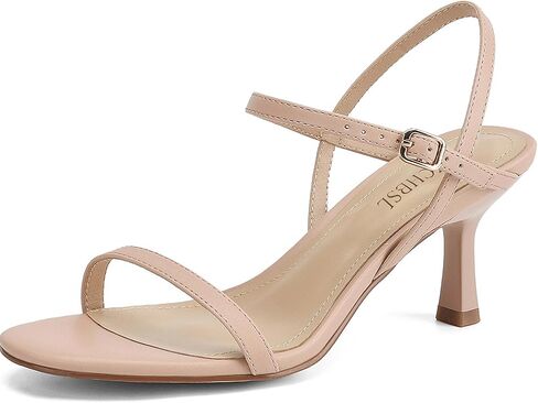 Women's Heels Round Open Toe Strappy Sandals Adjustable Ankle Strap Dress Shoes Kitten Heels for Party Wedding in Kuwait