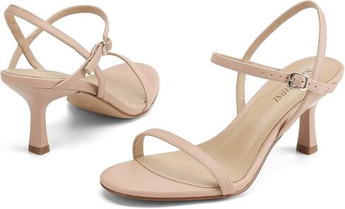 Women's Heels Round Open Toe Strappy Sandals Adjustable Ankle Strap Dress Shoes Kitten Heels for Party Wedding in Kuwait