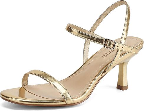 Women's Heels Round Open Toe Strappy Sandals Adjustable Ankle Strap Dress Shoes Kitten Heels for Party Wedding in Kuwait