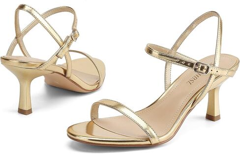 Women's Heels Round Open Toe Strappy Sandals Adjustable Ankle Strap Dress Shoes Kitten Heels for Party Wedding in Kuwait