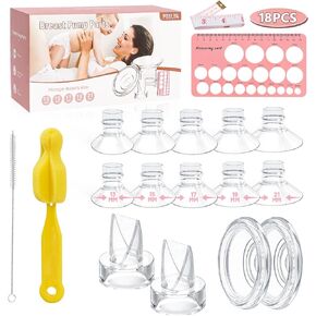 Flange Sizing Kit 5 in 1 Ultimate with Flange Inserts 13/15/17/19/21mm for 24mm Flange/Shield of Most Pumps，Flang Inserts with Duckbill Valves, Silicone Diaphragm (Full Set-18PCS)