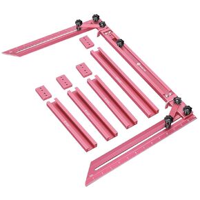 Stair Tread Template Tool, Stair Tread Gauge Measuring Tool Jig with Track, Angled Brace, Flip-Stop, Adjustable Length 16.7" to 62.6" Compatible with Many Types of Layout Projects