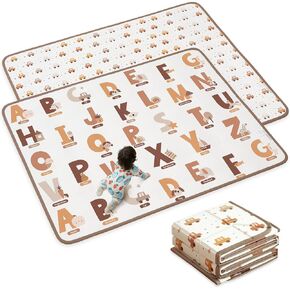 Foldable Baby Play Mat, Double-Sided Cushioned Soft Foam Floor Mat for Babies,Toddlers, Infants, with Fold-Up Sides, Play & Tummy Time Activity Mat (71x55 inch)