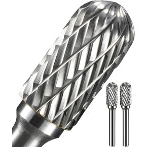 2Pcs 1/4 Carbide Burr Set 1/4" Shank Head Dia 1/2" Dome-End Cylinder Die Grinder Bits Rotary Tools Attachment Kit Rasp Accessories Metal Wood Stone Steel Grinding Deburring Cutting Porting