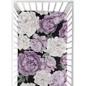 Sweet Jojo Designs Fitted Baby Crib Sheets (Shabby Chic Boho Floral) for Girls, Infant Nursery, Toddler Room - Standard Size (Black, Purple, Vintage, Flower, Watercolor, Garden, Bohemian, Farmhouse)