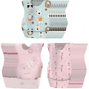 30 PCS Disposable Baby Bibs Portable Toddler Feeding Bibs Adjustable Baby Food Bibs with Food Catcher Pocket, Travel Toddler Essentials for toddlers 1-3