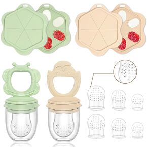 2 Pack Silicone Baby Fruit Food Feeder & Baby Food Freezer Tray Set,Babies Breastmilk Popsicle Molds Storage Containers Teething Relief Self Feeding for Purees Babies Includes 3 Extra Foods Pacifier