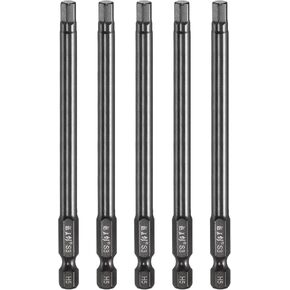 HARFINGTON 5pcs Hex Head Wrench Drill Bit 5mm(H5) Metric 1/4" Hex Shank 4"(100mm) Length S3 Steel Magnetic Impact Drivers Screwdriver Bit Industrial Grade Hexagon Electric Drill Bits