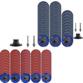 100Pcs AO Mixup and Zirconia P36 2 inch roll Lock Quick Change Sanding Discs Set with 1/4" Holder, for Die Grinder Surface Prep Strip Grind Polish Finish Burr Rust Paint Removal