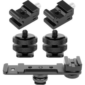 ChromLives Hot Shoe Extension Bar Mount with 1/4'' Hot Shoe Mount Adapter, Dual Straight Mount Flash Bracket Compatible with Nikon Canon Sony Olympus DSLR Camera Camcorder DV