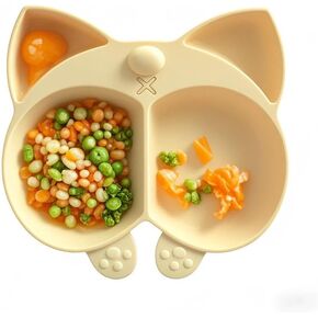 Toddler Fun Plate,Self Feeding Training Divided Plate Dish,Baby Silicone Plates