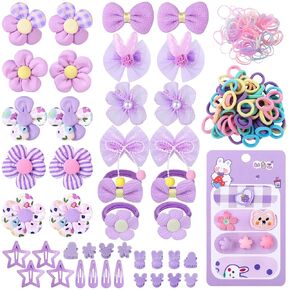400 Pcs Baby Girls Hair Accessories Set,Baby Girls Hair Ties,Flower Bows Rubber Bands,Hair-friendly Hair Clip,Soft Elastic Hair Bands,Claw Clip(Multi-colored)