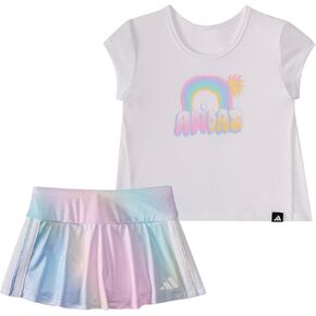 adidas baby-girls Short Sleeve Pleated Tee Shirt and Aop Flounce Skort Set