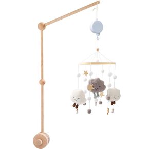 27inch Baby Crib Mobile Arm, Wooden Baby Mobile Holder Arm, Crib Baby Nursery Mobile Hanger, Adjustable Angle Height Cot Mobile Holder with Music Box for Crib Baby Bed Nursery Decor