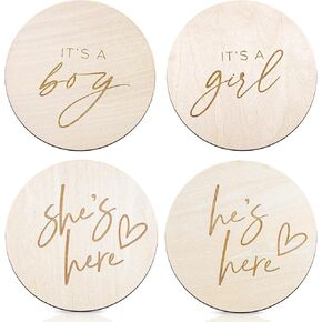 2pcs Its a Boy He's Here Wooden Sign & Its a Girl She' Here, Wooden Boy or Girl Announcement, Birth Announcement Sign for Hospital, He or She Photography Prop