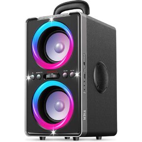 Bluetooth Party Speaker, 200W Peak Portable Loud Stereo with Subwoofer, Wireless TWS Pairing Deep Bass Led Light Show with Fast Charging for Outdoor Home Party Camping