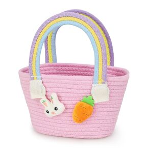 Easter Basket, Baby Easter Basket with Handle for Easter Eggs Hunt, Empty Easter Baskets for Kids Girl, Pink