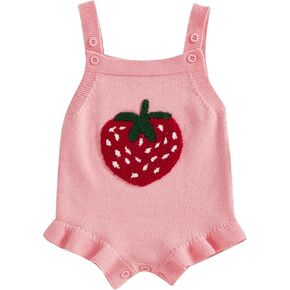 Baby Girl Knit Romper Summer Sleeveless Strawberry Crochet Bodysuit One Piece Jumpsuit Infant Newborn Girls Overalls Outfit