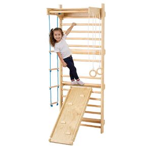 VEVOR Swedish Wall Gym, 15-Level 5 in 1 Wooden Indoor Jungle Gym, 220 lbs Load Capacity Playground Climbing Toys With Pull-Up Bar, Gymnastic Rings, Wall Ladder, Rope Ladder, and Slide Board
