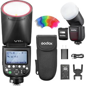 Godox V1 Pro N Flash for Nikon Cameras, V1ProU-N 2.4G Wireless HSS TTL Round Head Speedlite with Diffuser, Detachable Sub Flash, Type-C Charging, 1.3s Recycle Time, 500 Full-Power Flashes (US Version)