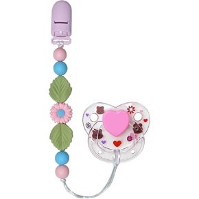 Pink Flower Pacifier Clip with Cute Pink Magnetic Pacifier Reborn Dolls Toy Accessories (Daisy)