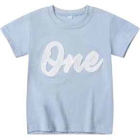 1st Birthday Boy Shirt Toddler Baby Short Sleeve Embroidered Letter One Year T-Shirts Tops Outfit Clothes