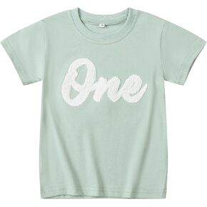 1st Birthday Boy Shirt Toddler Baby Short Sleeve Embroidered Letter One Year T-Shirts Tops Outfit Clothes in Kuwait
