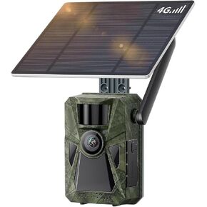4G Trail Camera Solar Trail Cam Built-in 7500mAh Rechargeable Battery - Game Camera IP67 Waterproof with No Glow Infrared LEDs - Hunting Cameras with Night Vision, 64GB Memory Card