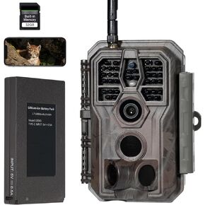 GardePro E8PMB Trail Camera, WiFi Bluetooth, Rechargeable 8000mAh Battery, Built-in SD Card, 64MP 1296p, Fast 0.1s Trigger Speed Motion Activated, No Glow Night Vision, for Hunting, Deer Camera