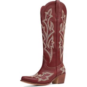 MUCCCUTE Cowboy Boots for Women Western Cowgirl Boots Knee High Pointed Toe Chunky Heels Embroidered Pull On Country Tall Boots